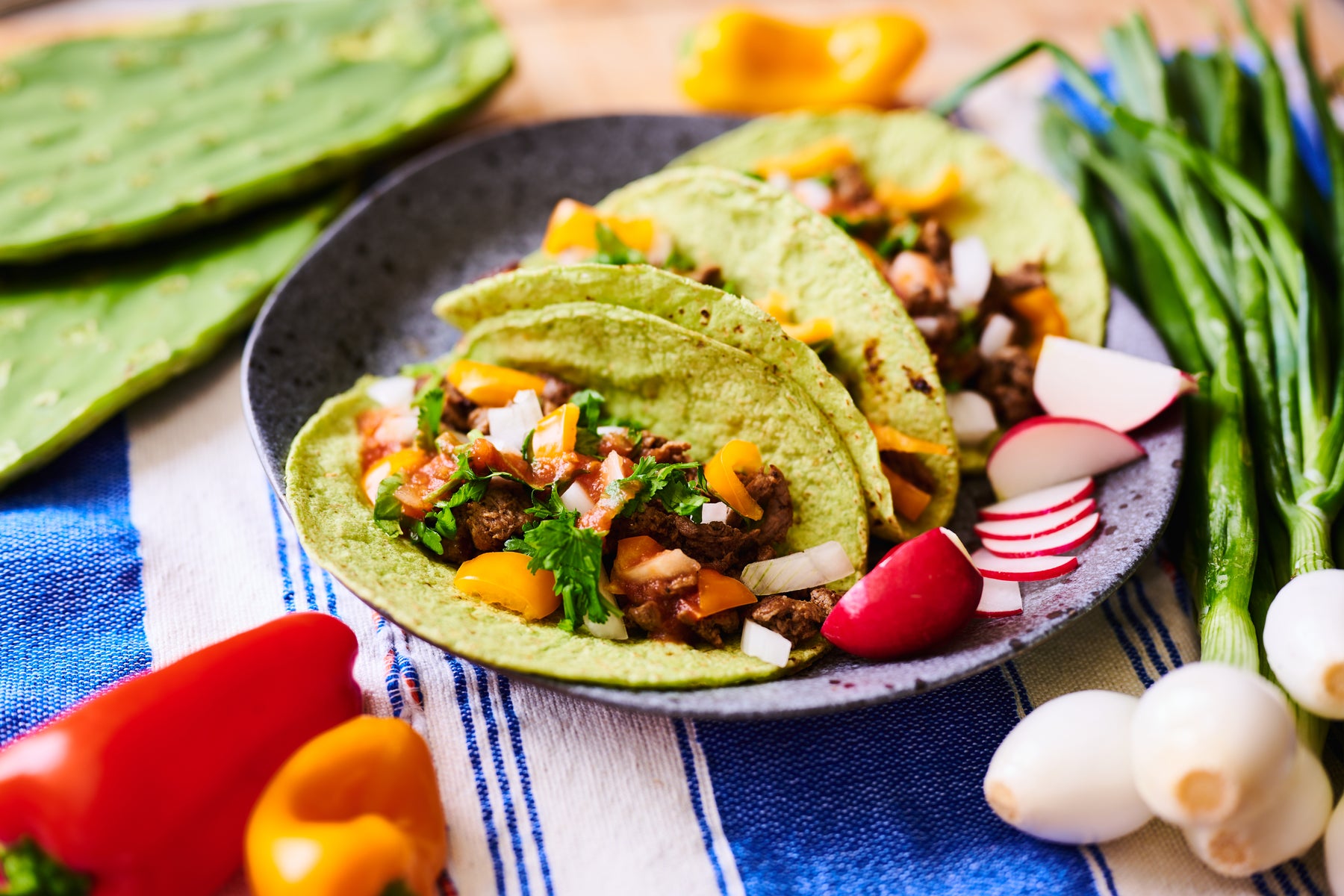 Green Corn & Cactus Tortillas (Tortillas de Nopal) 12 Count - Pinole Blue