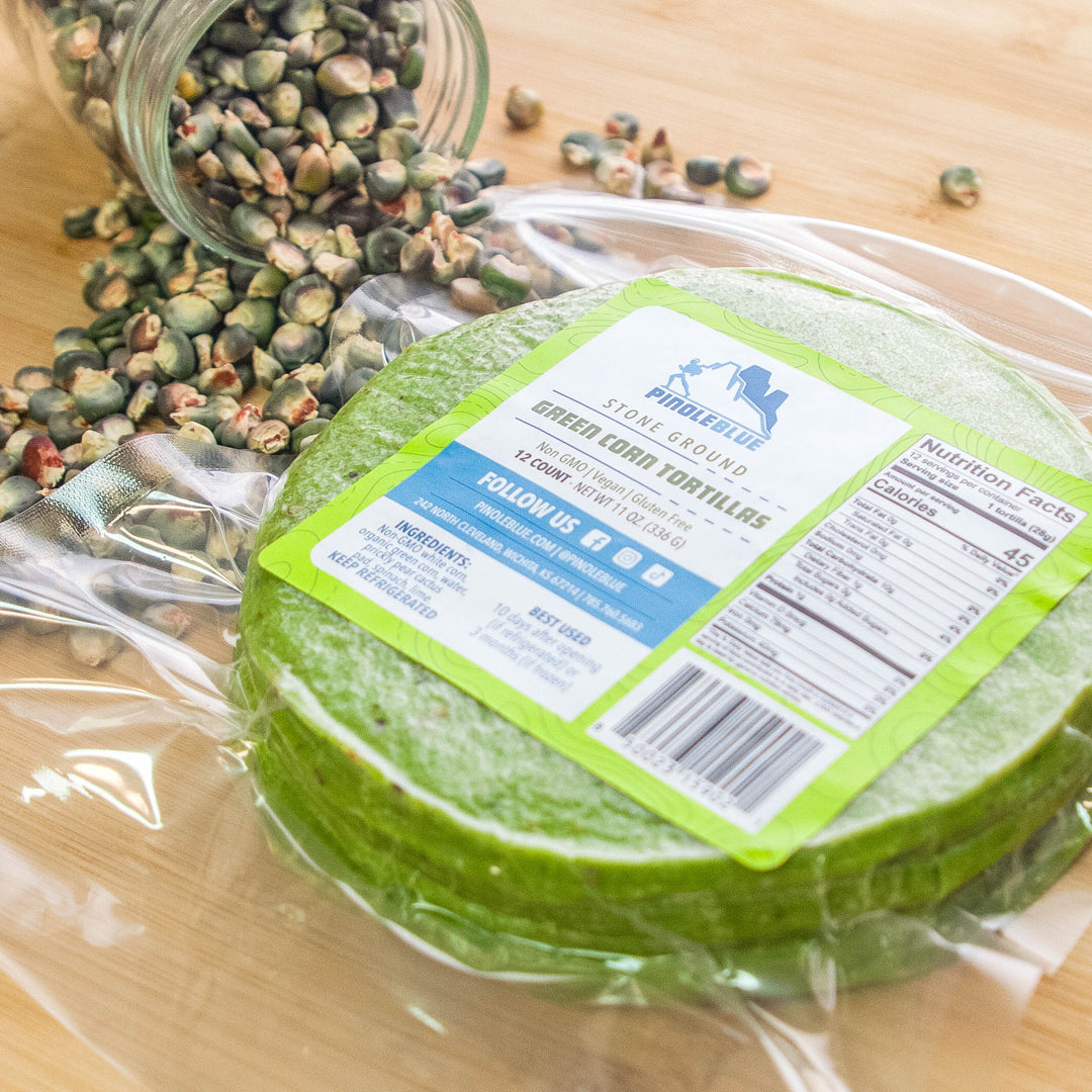 Green Corn & Cactus Tortillas (Tortillas de Nopal) 48 Counts Bundle - Pinole Blue