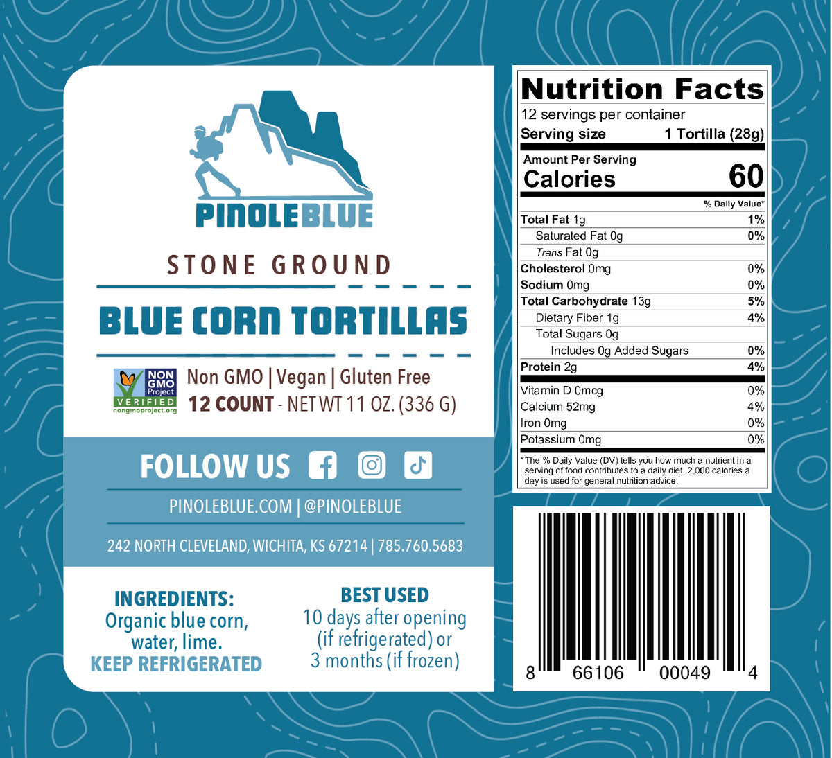 Blue Corn Stone Ground Tortillas 12 Counts - Pinole Blue