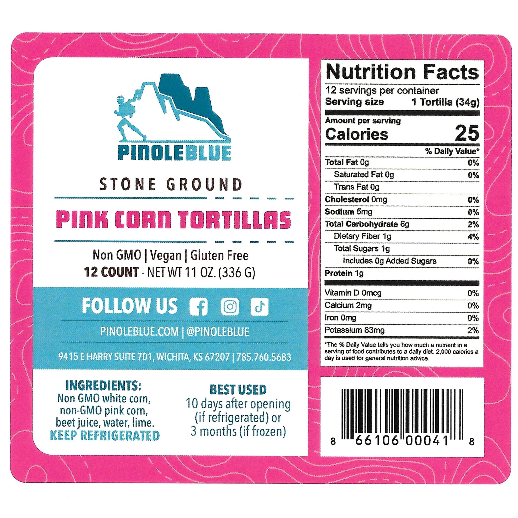 Close up of the label for pink corn tortillas.
