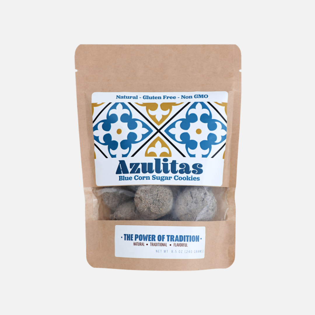 Azulitas: Organic Blue Corn Mexican Wedding Sugar Cookies - Pinole Blue