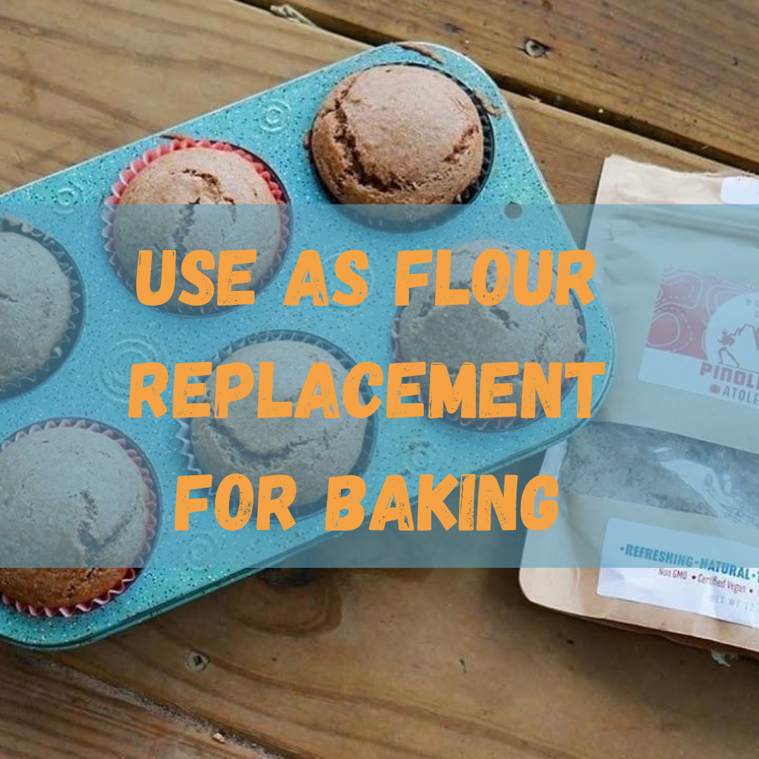 Muffins in a tin with the text "use as a flour replacement for baking"